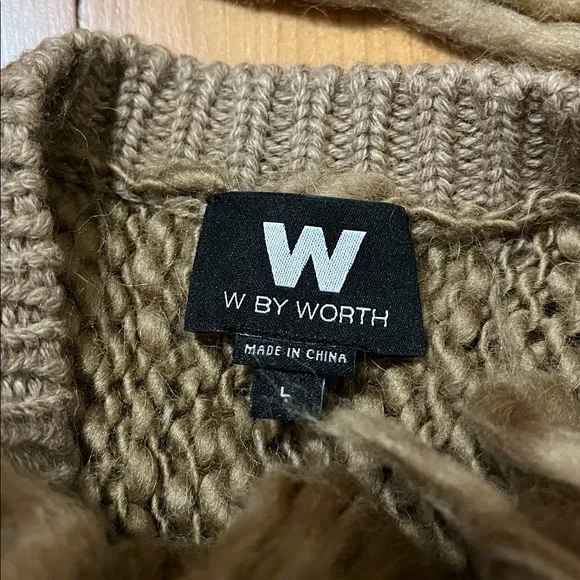 Women’s Taupe colored Shaggy, Chunky Fringe Knit Vest by Worth - Picture 2 of 6